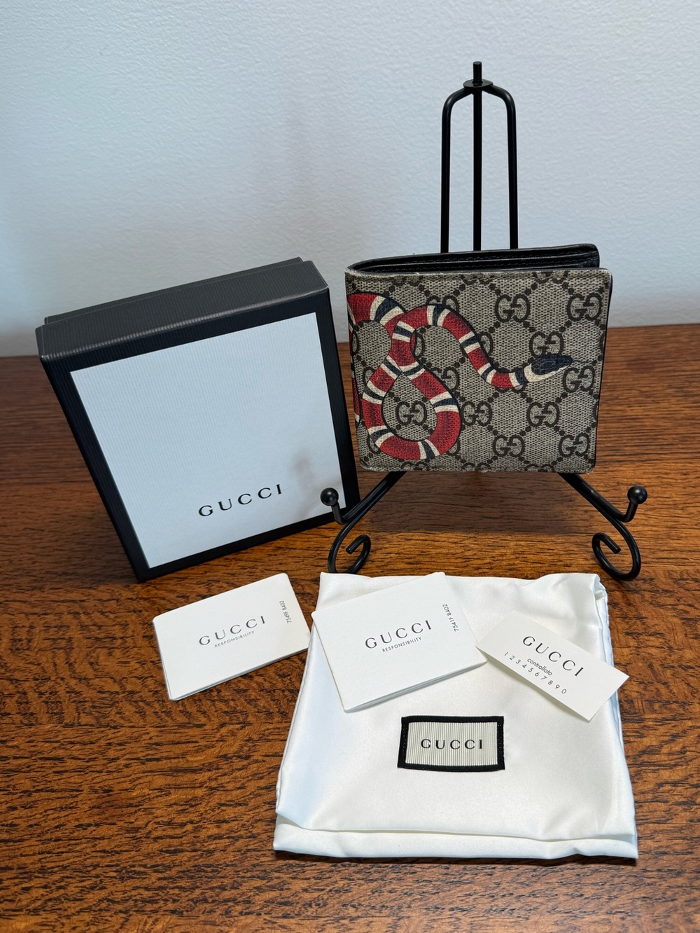 Gucci GG Supreme Kingsnake Bifold Wallet with COA, Box & Dustbag